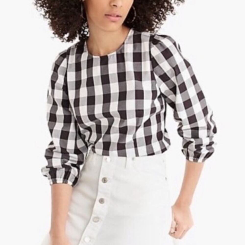 J. Crew Gingham Puff Sleeve Oversized Blouse Size 00
